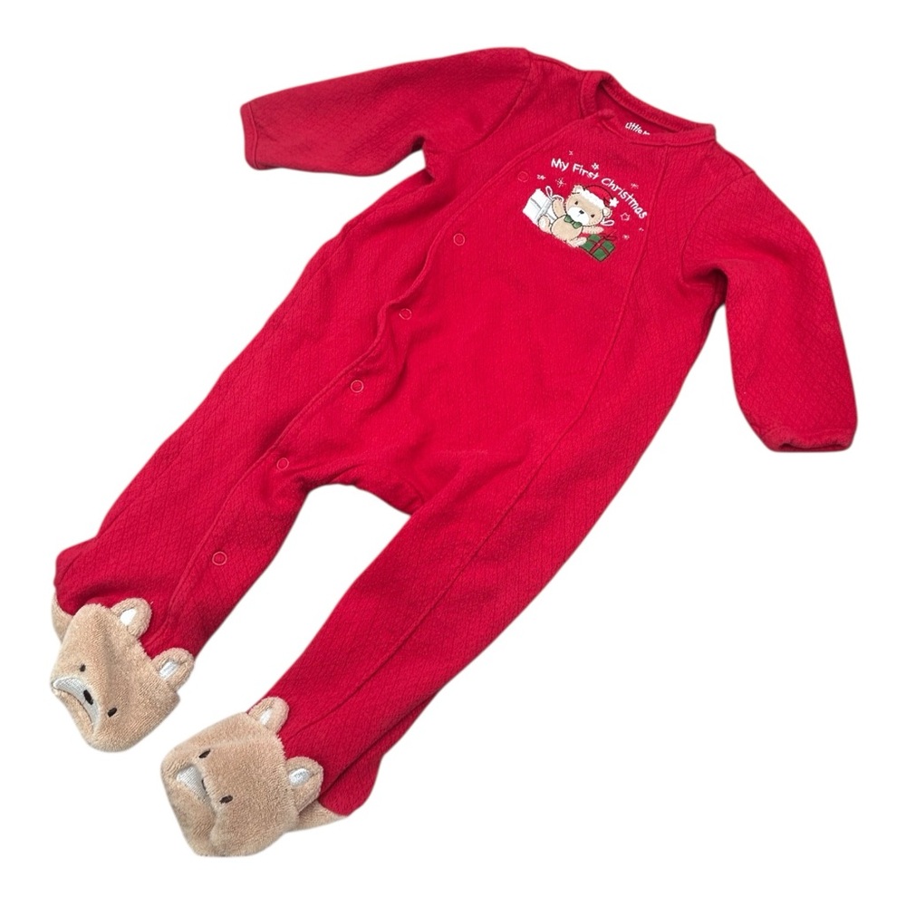 Little Me 6 Months Baby’s First Christmas Red Footed Sleeper  Snap